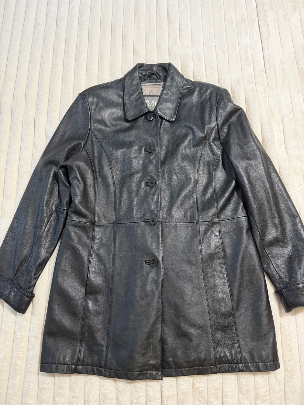 Wilsons Black Button-Front100% genuine Leather Coat insulation jacket inside